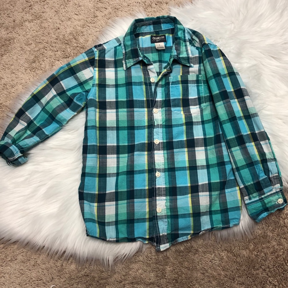 Boys Plaid Button Down Shirt,  size 7